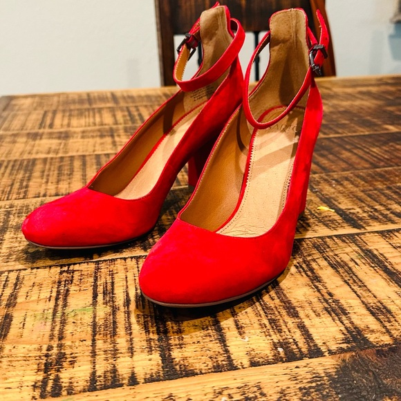 FRANCO SARTO ABBINGTON RED SUEDE MARY JANE HEELS PUMPS BLOCK HEEL SZ 8 - Picture 11 of 12